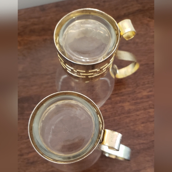 Vintage Glass Mugs with Brass Bands and Handles - Picture 14 of 16